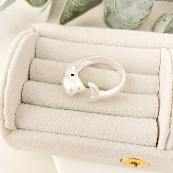 925 Sterling Silver Dolphin Ring Fish Ring Animal Ring Cool Unique Matte Ring